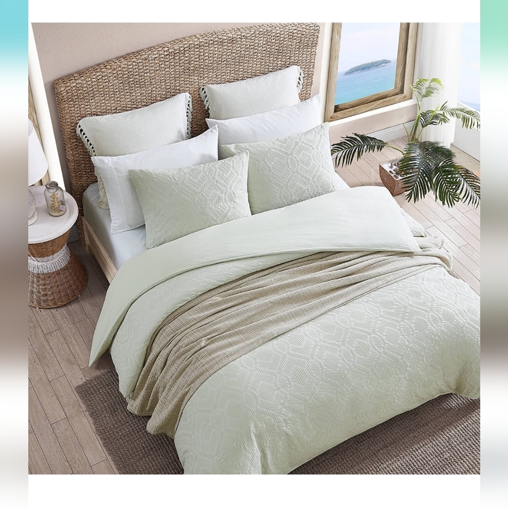 Comforter Set- Tommy Bahama Light Green Cotton Bedding Full/Queen - Picture 1 of 6